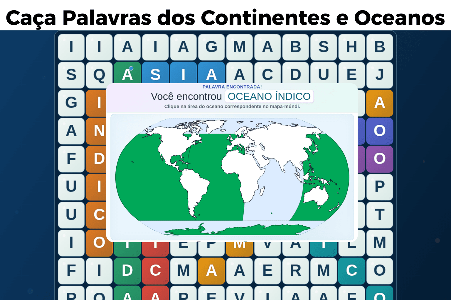 Caça Palavras dos Continentes e Oceanos
