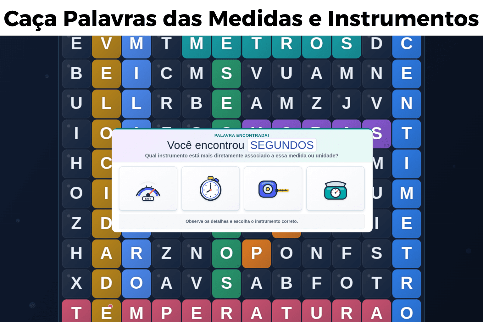 Caça Palavras das Medidas e Instrumentos